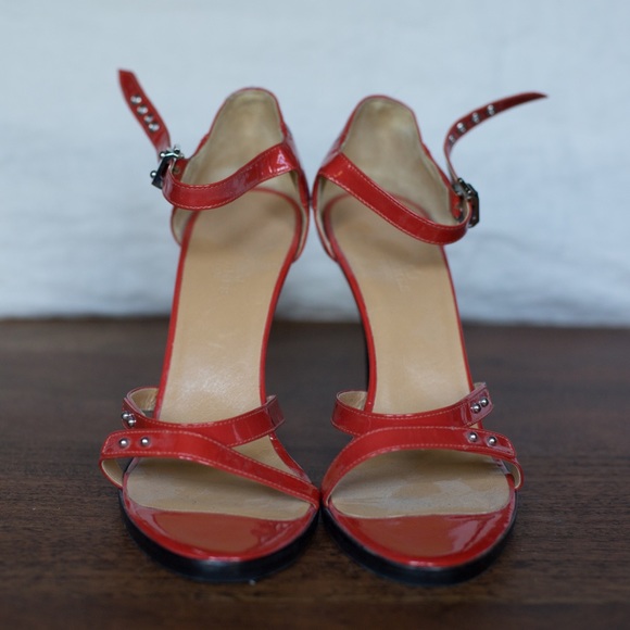 Hermes Red Patent Ankle Strap Heels - Picture 2 of 4